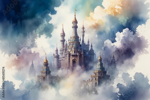 Eldritch Cloud City: Hauntingly Enchanting Watercolor Painting 