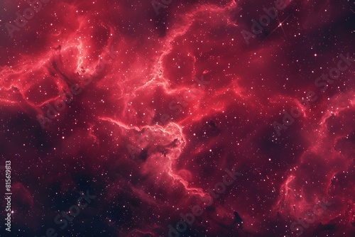 Red nebula against a starry sky background  nebulous clouds in a space scene