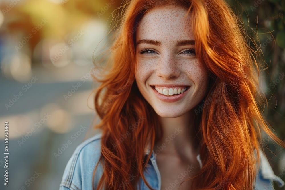 Fototapeta premium Teen Girl. Beautiful Redhead Girl Smiling Brightly in Casual Attire