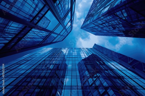Blue Buildings. Financial Business Concept with City Landscape and Skyscrapers