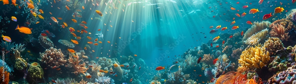 Naklejka premium Underwater world full of amazing creatures.