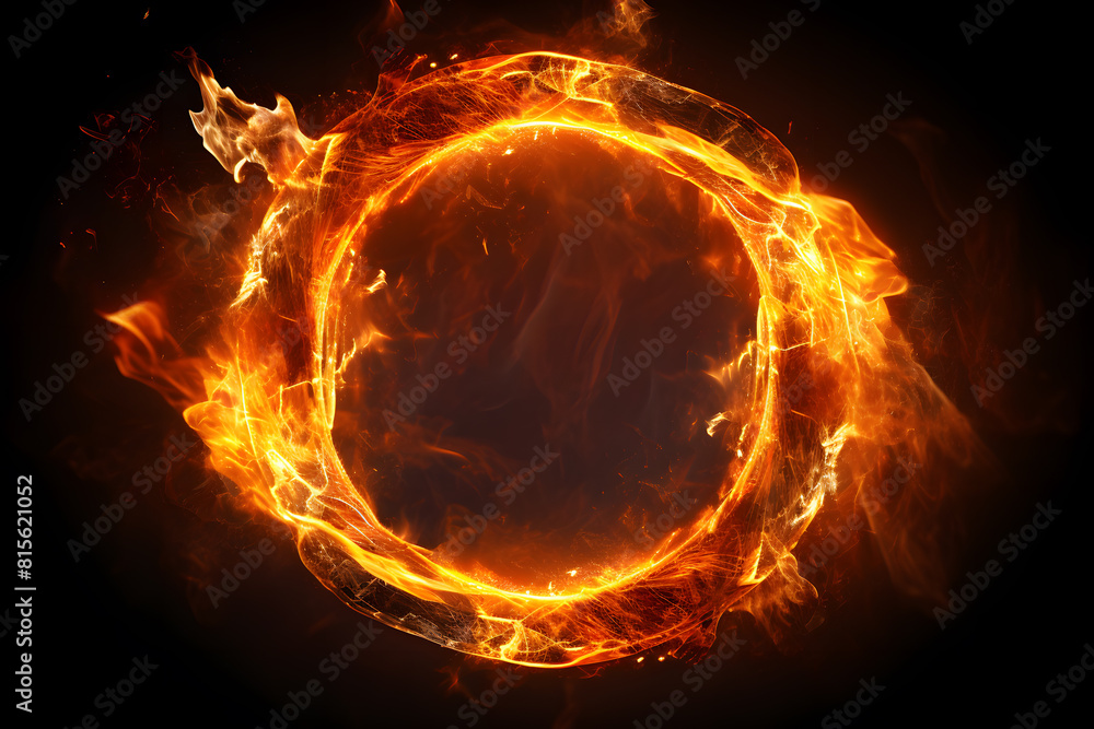 Fototapeta premium Abstract fire ring of Sparking fire circle isolated on black background