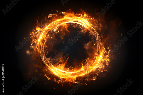 Abstract fire ring of Sparking fire circle isolated on black background