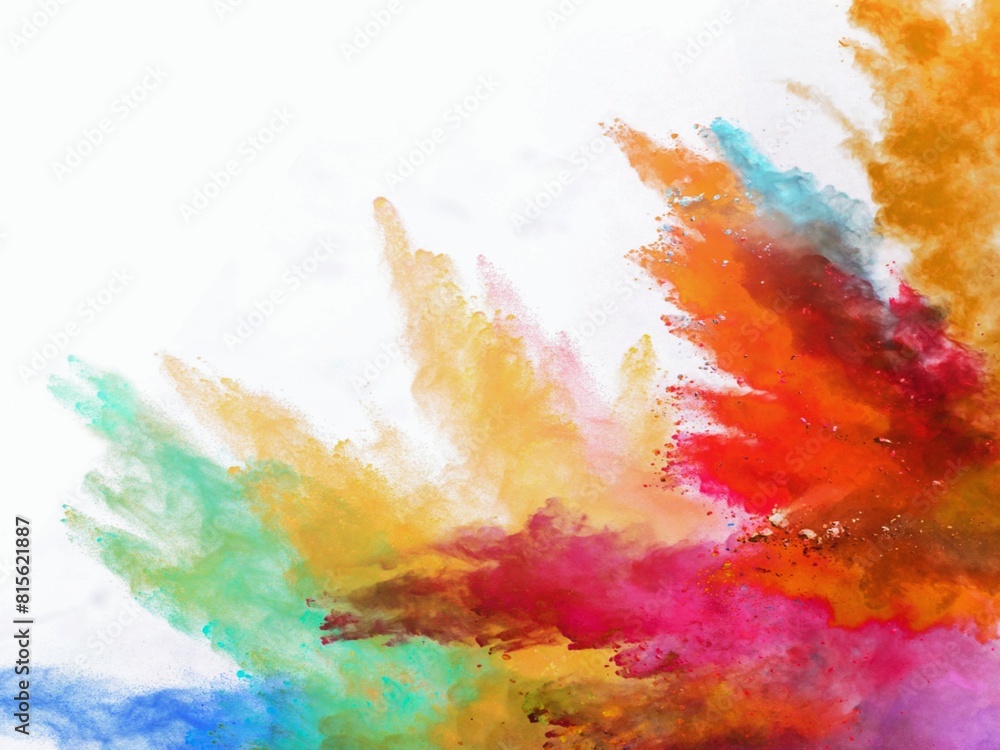 Obraz premium In the picture is the distribution of colors by splashes of orange, red, yellow, pink, blue, and purple, very colorful and beautiful.