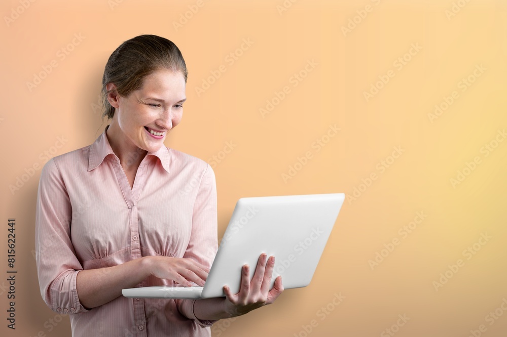 Photo of positive cheerful person hold laptop Photo of positive cheerful person hold laptop