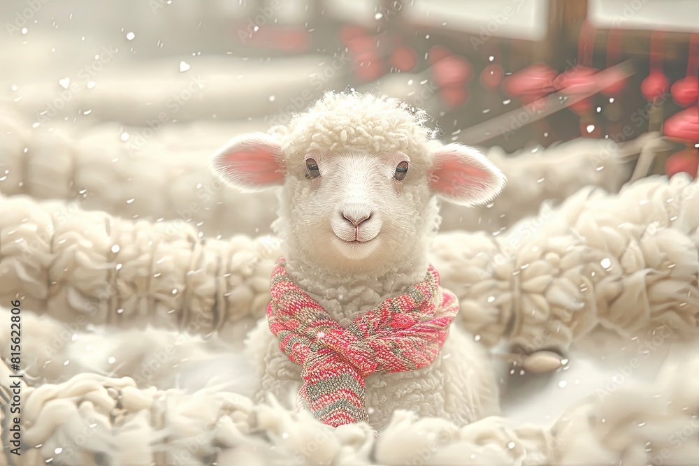 Adorable Lamb in Winter Scarf Adorable Lamb in Winter Scarf