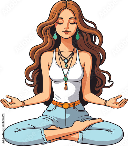 Vector illustration of a cartoon-style woman meditating