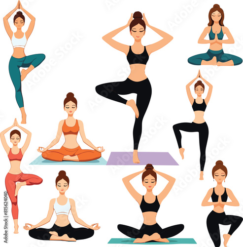Young woman practicing yoga, different yoga poses