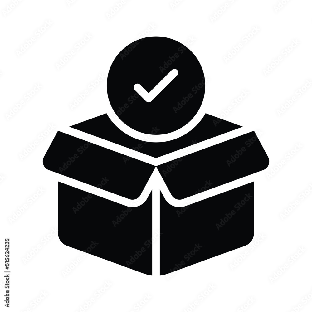 Cardboard with tick mark concept icon of order fulfillment, package delivered vector design Cardboard with tick mark concept icon of order fulfillment, package delivered vector design