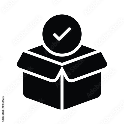 Cardboard with tick mark concept icon of order fulfillment, package delivered vector design