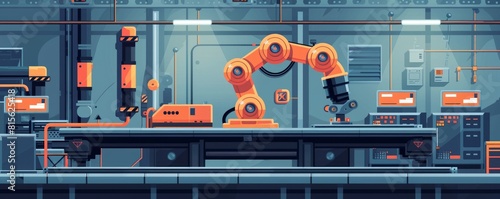 A future factory where robots and artificial intelligences are manufactured. illustration.