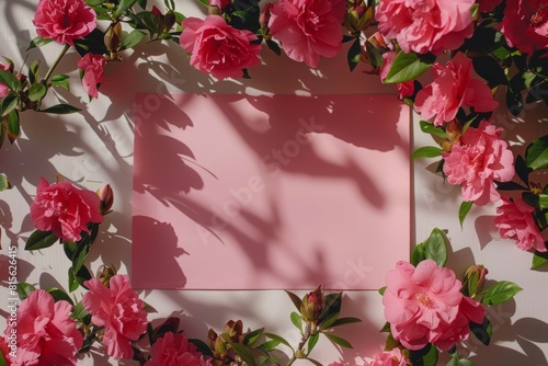 pink sheet of paper and flowers
