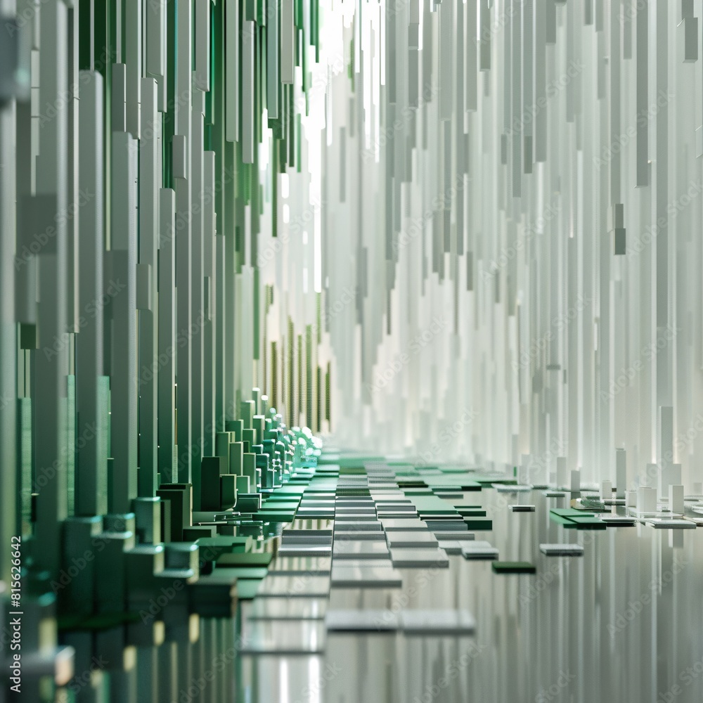 Fototapeta premium 3D rendering. Futuristic interior space with green and white rods