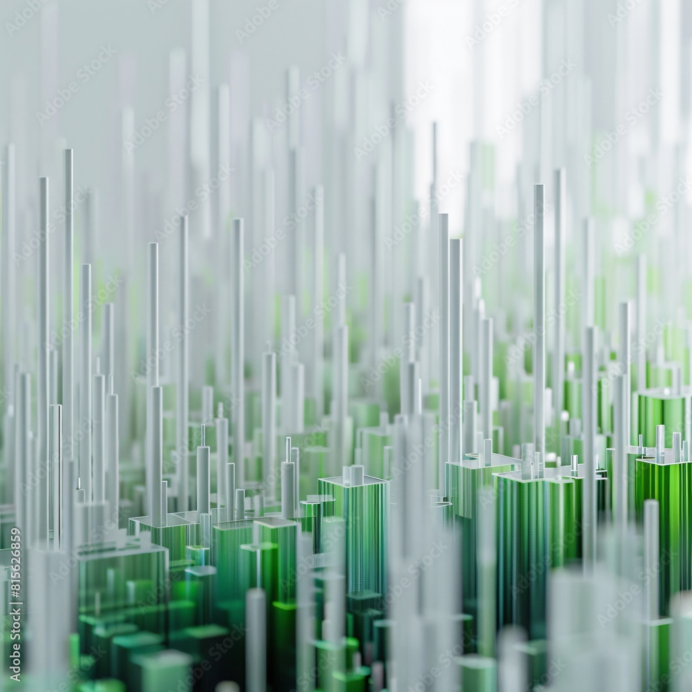 Abstract 3D rendering of a city with green and white skyscrapers. Abstract 3D rendering of a city with green and white skyscrapers.