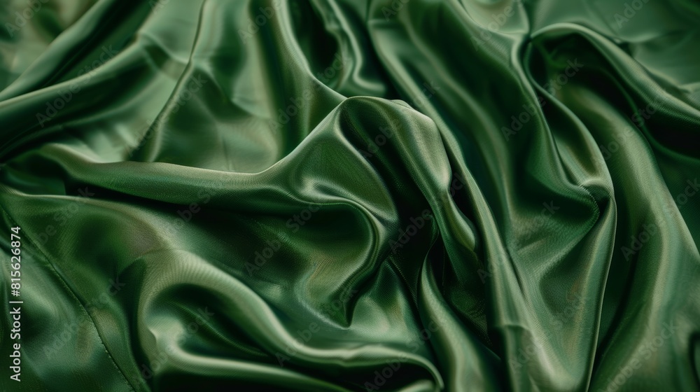 Fototapeta premium Luxurious green silk drapery abstract satin texture with smooth shiny curtain effect