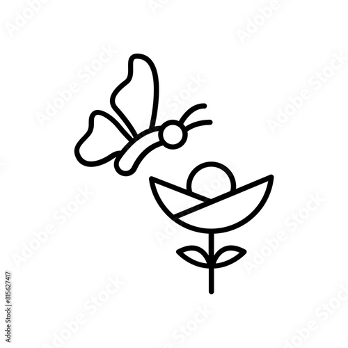 butterfly and flower icon. outline icon
