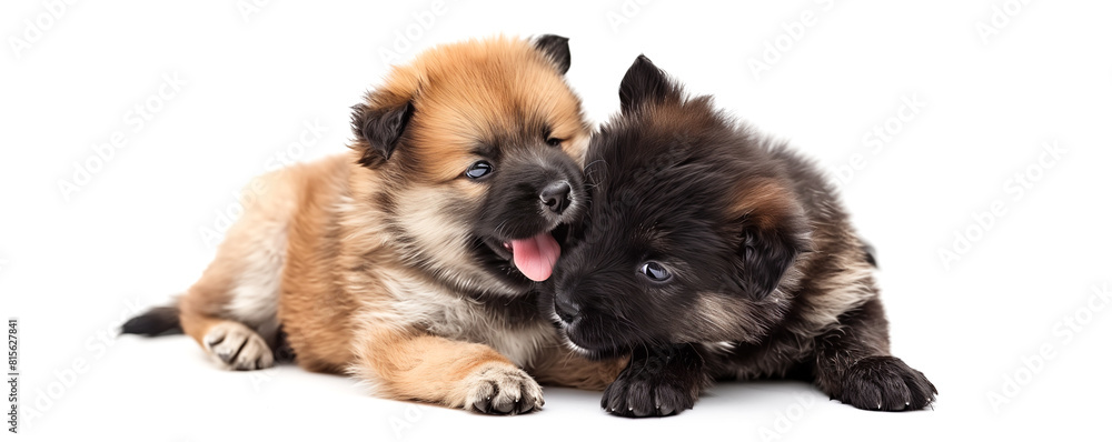 Obraz premium Cute playful puppies isolated on white, generated ai