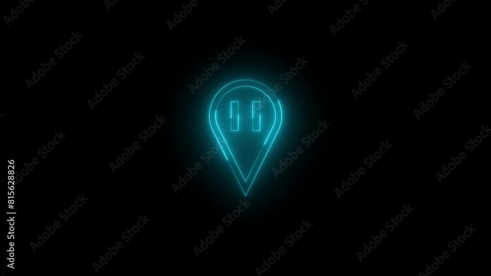 Neon glowing cyan color stop point icon on black background animation Neon glowing cyan color stop point icon on black background animation