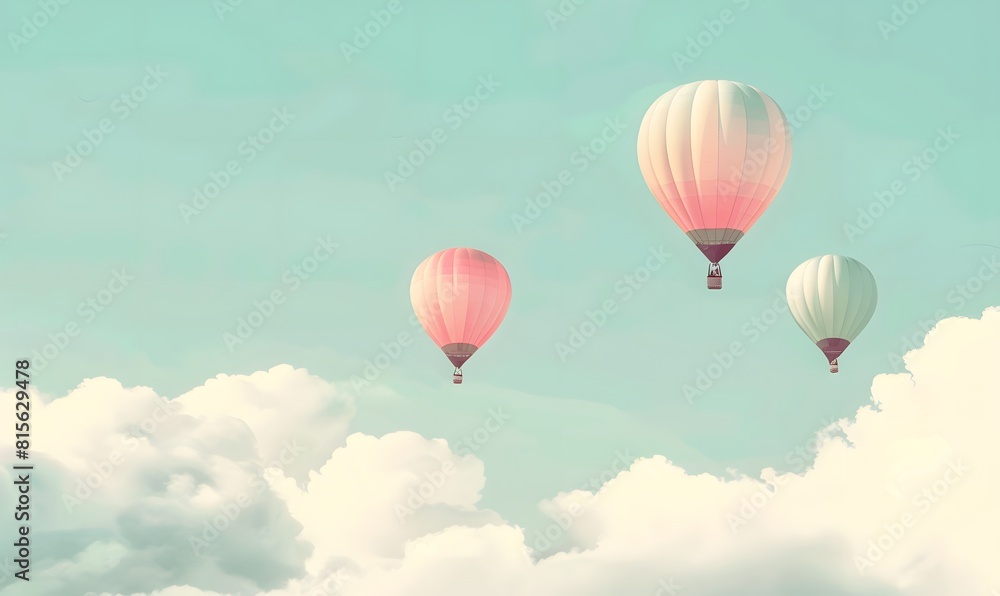 Obraz premium air balloons in pastel colors floating in a cloudy sky, Generative AI