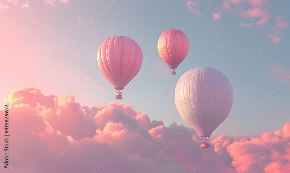 air balloons in pastel colors floating in a cloudy sky, Generative AI air balloons in pastel colors floating in a cloudy sky, Generative AI