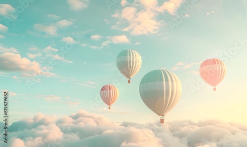 air balloons in pastel colors floating in a cloudy sky  Generative AI