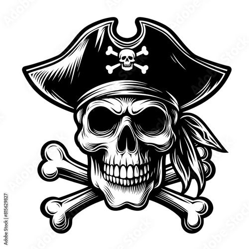 Black and white cartoon Pirate skull Vector SVG Generative AI