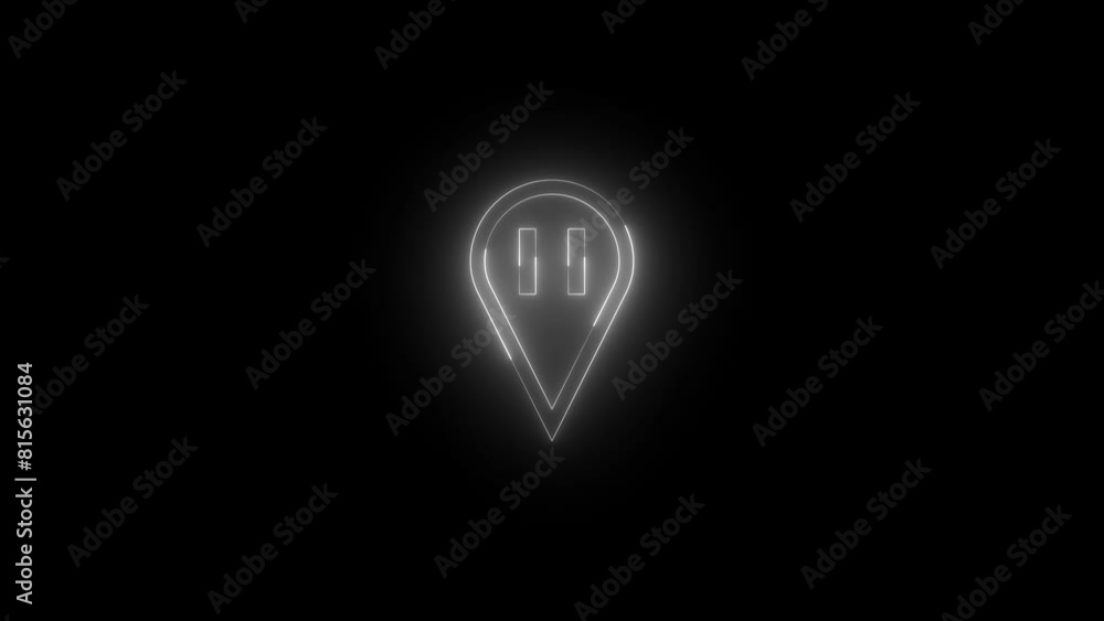 Neon glowing white color stop point icon on black background animation Neon glowing white color stop point icon on black background animation
