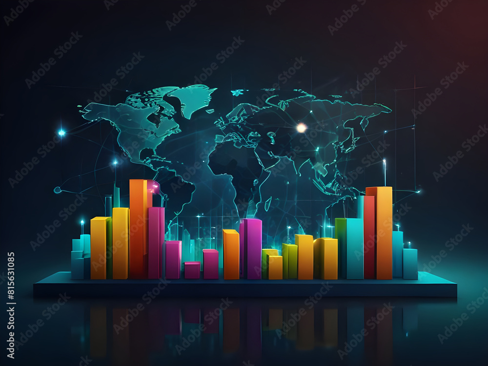 Global business success growth level up network graph with world map illustration ai generative Global business success growth level up network graph with world map illustration ai generative