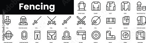 Set of outline fencing icons. Minimalist thin linear web icon set. vector illustration. photo
