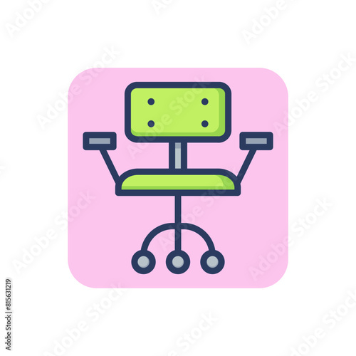Armchair for workplace line icon. Adjustable stool, desktop chair with wheels outline sign. Home interior, furniture, sitting concept. Vector illustration for web design