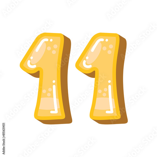 Number 11 vector illustration, cool number eleven image, yellow on white background