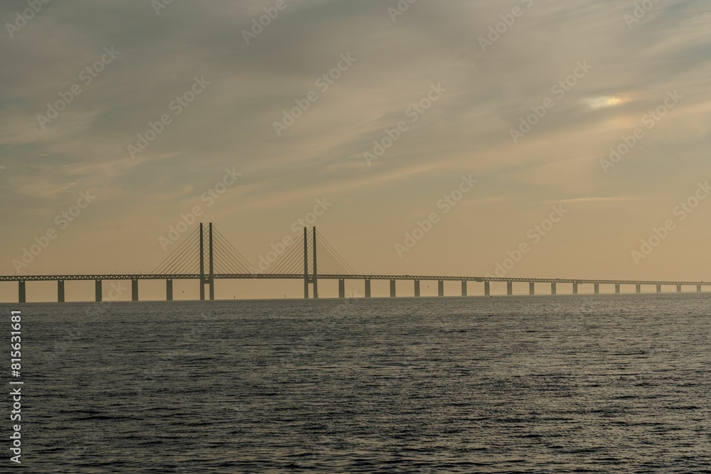 View of Oresund Bridge at sunset. Malmo, Sweden View of Oresund Bridge at sunset. Malmo, Sweden