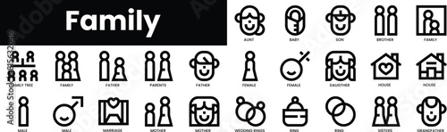 Set of outline family icons. Minimalist thin linear web icon set. vector illustration.