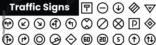 Set of outline traffic signs icons. Minimalist thin linear web icon set. vector illustration.