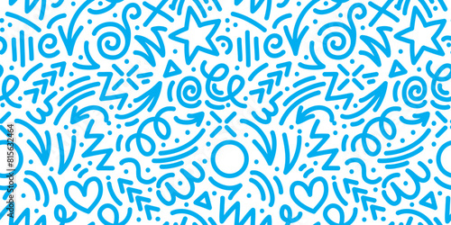 fun colorful line doodle seamless pattern. Creative abstract art background collection for children or festive celebration design. Simple childish scribble wallpaper print texture bundle.