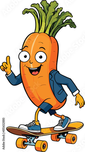 Vector of a carrot with a happy face on a skateboard