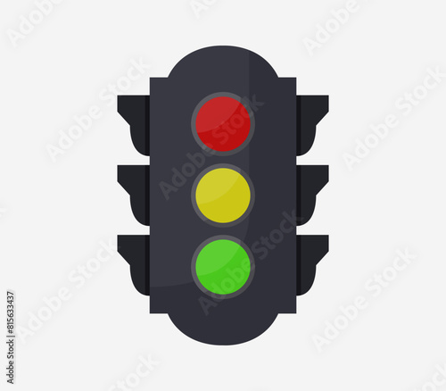 Digital illustration of a red, yellow, and green traffic signal on a white background