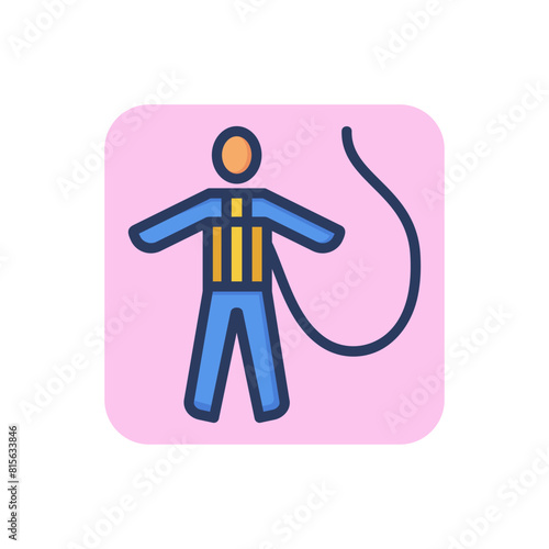 Fall protection harness line icon. Constriction, worker, wearing outline sign. Work safety and protection concept. Vector illustration for web design and apps