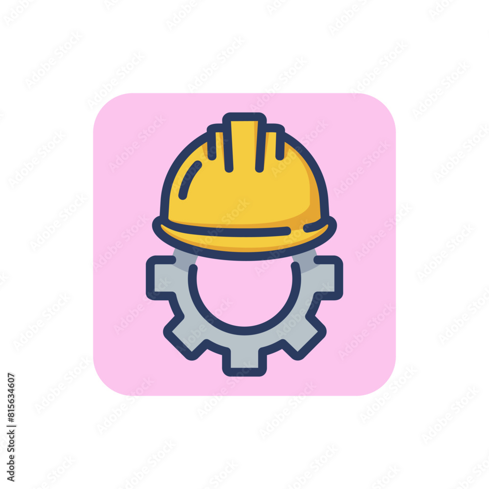 Helmet and gear line icon. Security, workwear, constriction outline sign. Work safety and protection concept. Vector illustration, symbol element for web design and apps Helmet and gear line icon. Security, workwear, constriction outline sign. Work safety and protection concept. Vector illustration, symbol element for web design and apps