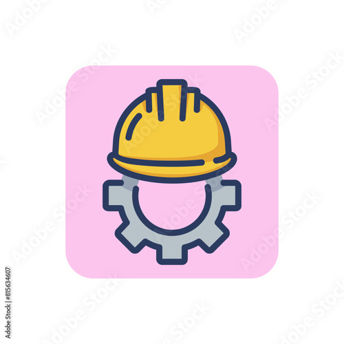 Helmet and gear line icon. Security, workwear, constriction outline sign. Work safety and protection concept. Vector illustration, symbol element for web design and apps