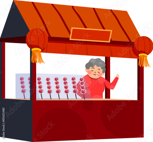 Vendor sell sugar coated fruit stick on a stand