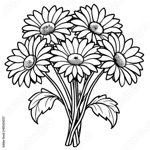 Gerbera Daisy flower outline illustration coloring book page design, Gerbera Daisy flower black and white line art drawing coloring book pages for children and adults 