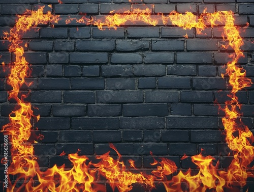 Intense flames creating a fiery line against a dark brick backdrop.