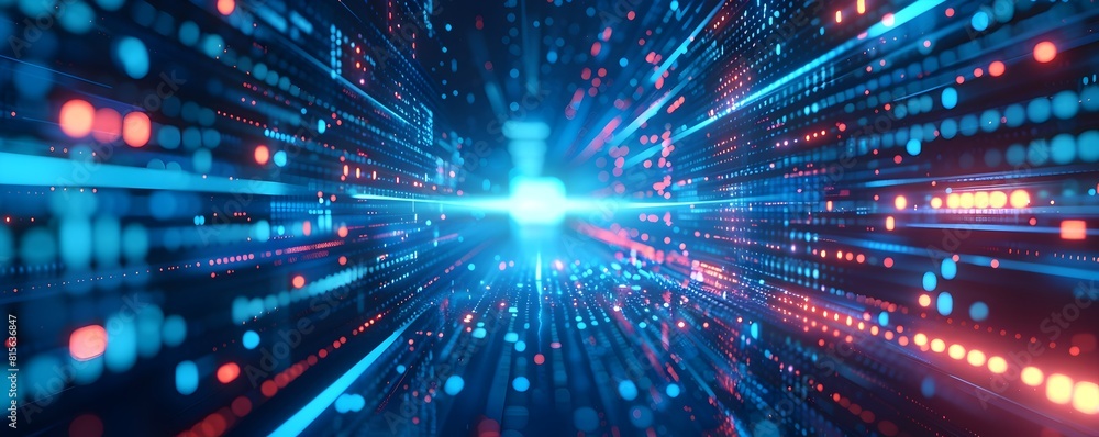 Digital futuristic technology abstract banner background illuminated by vibrant neon lights, forming a dynamic and interconnected network of systems Digital futuristic technology abstract banner background illuminated by vibrant neon lights, forming a dynamic and interconnected network of systems