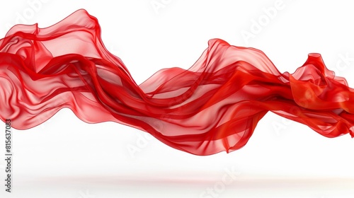 Elegant Flowing Red Silk Fabric on White Background. Generative ai