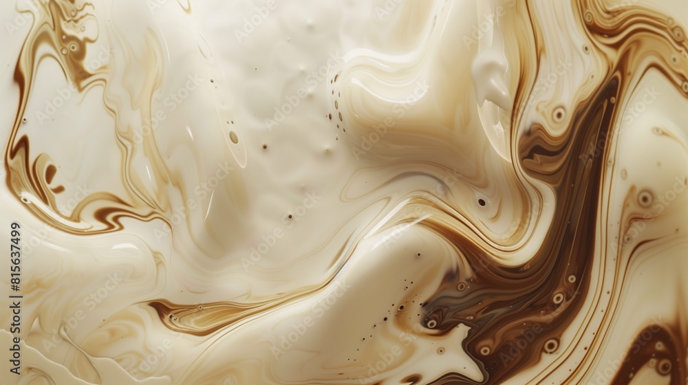 Swirling patterns of coffee and cream mixing together, creating an abstract creamy texture Swirling patterns of coffee and cream mixing together, creating an abstract creamy texture
