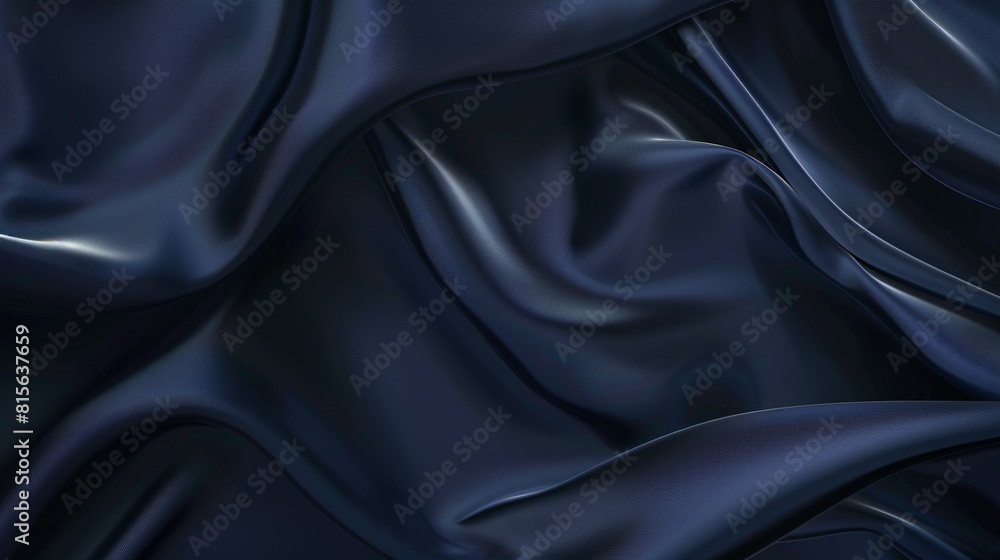 Fototapeta premium Luxurious navy blue satin fabric elegantly draped with a smooth and glossy texture