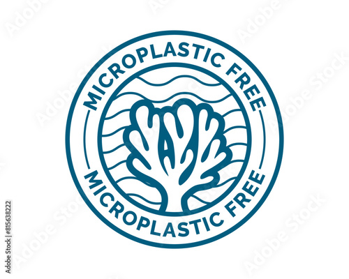 Microplastic free icon for package tag or plastic free biodegradable bottle sign, vector stamp. Microplastic free label with coral in water