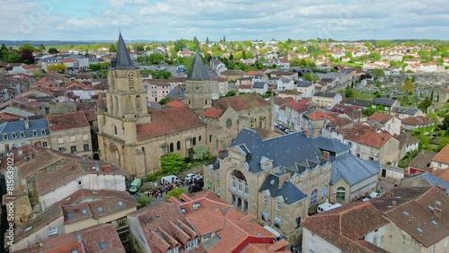 Collegiate Church of Saint Junien in France. Aerial sideways photo