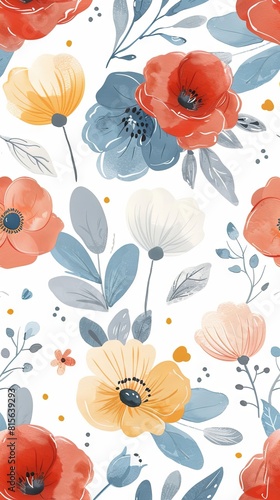 Blossoming floral pattern with vibrant colors and playful design